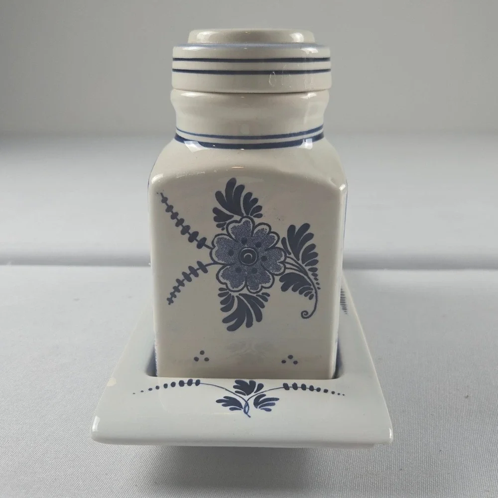 Vintage Delfts Blauw Condiment Set 2 Jars And Tray Hand Painted, Holland